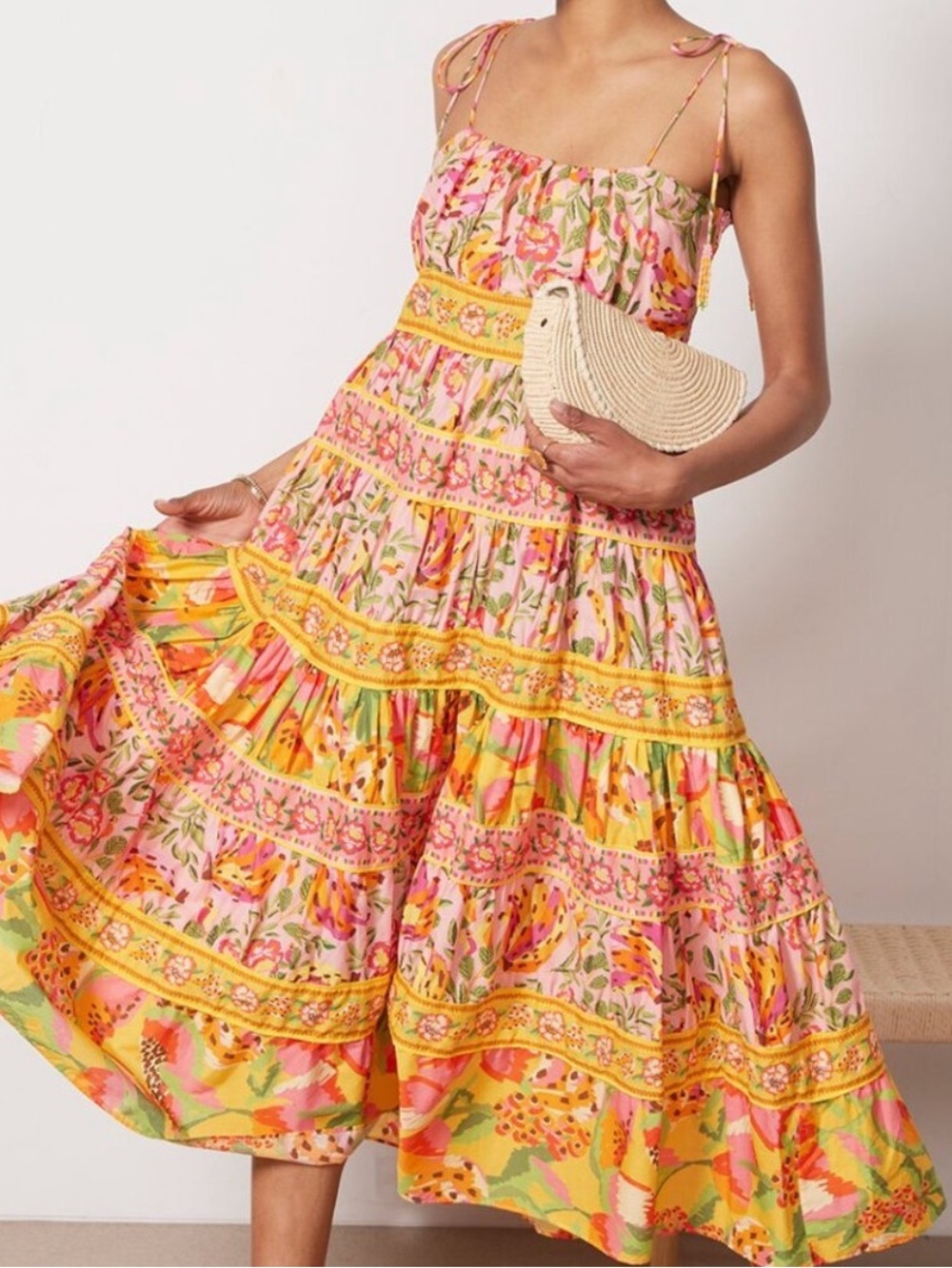 NEW Farm Rio Mixed Fruits Paradise Midi Dress Size XS NWOT Tropical Cotton
